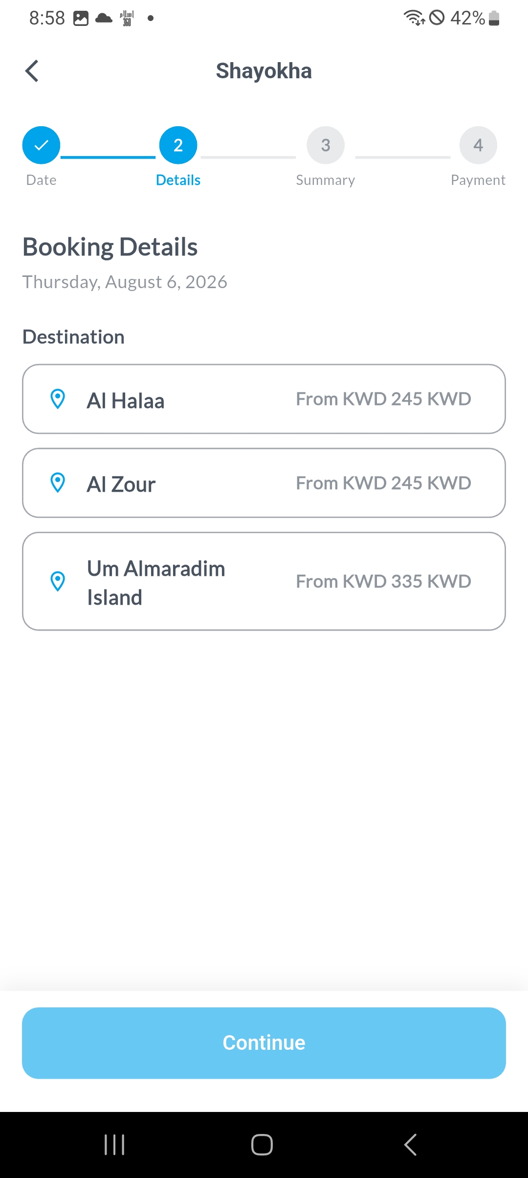 Coastals booking details screen