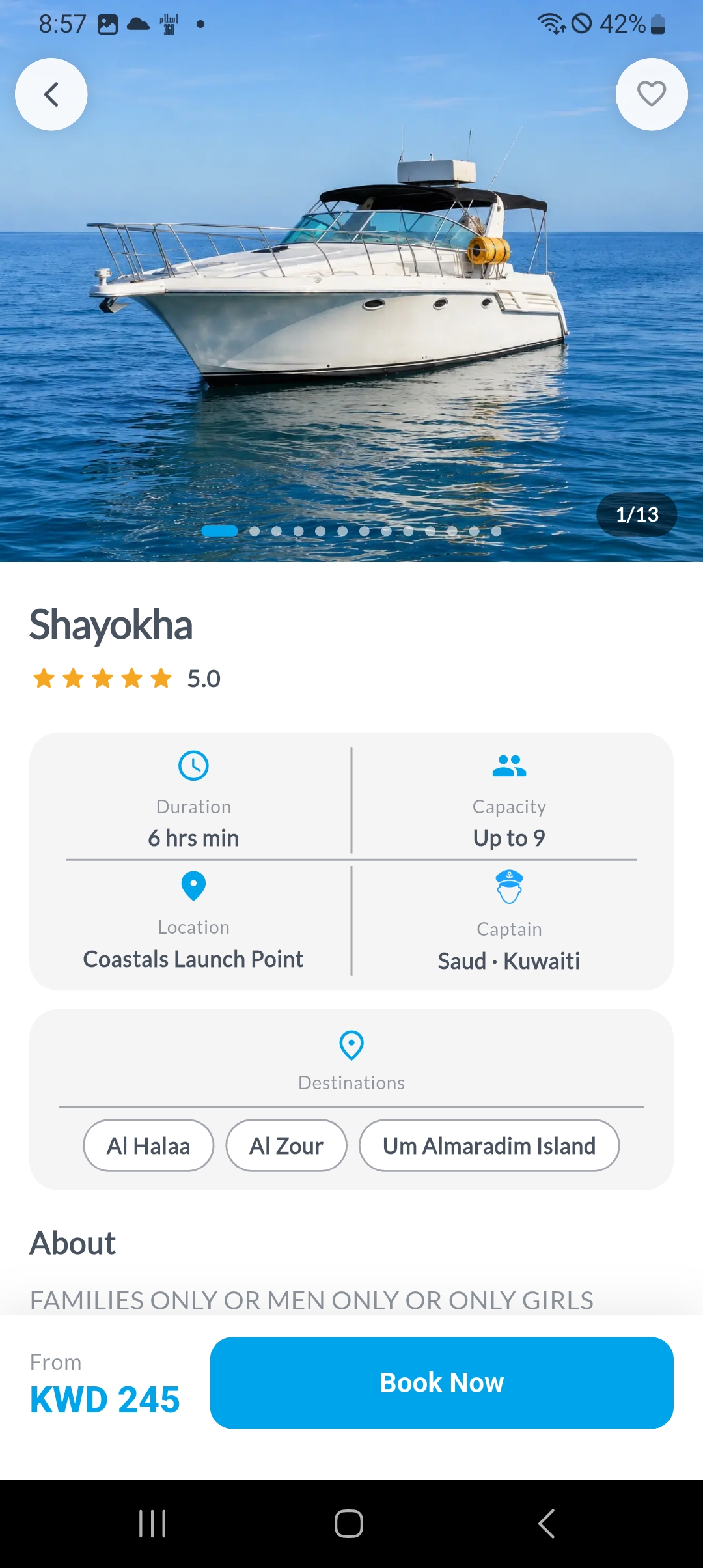 Coastals yacht listing interface