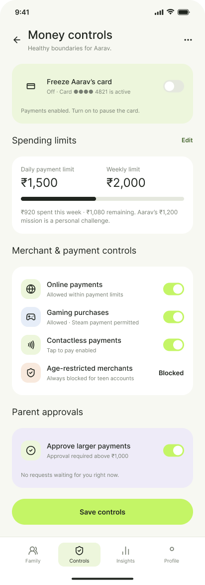 Parent money controls