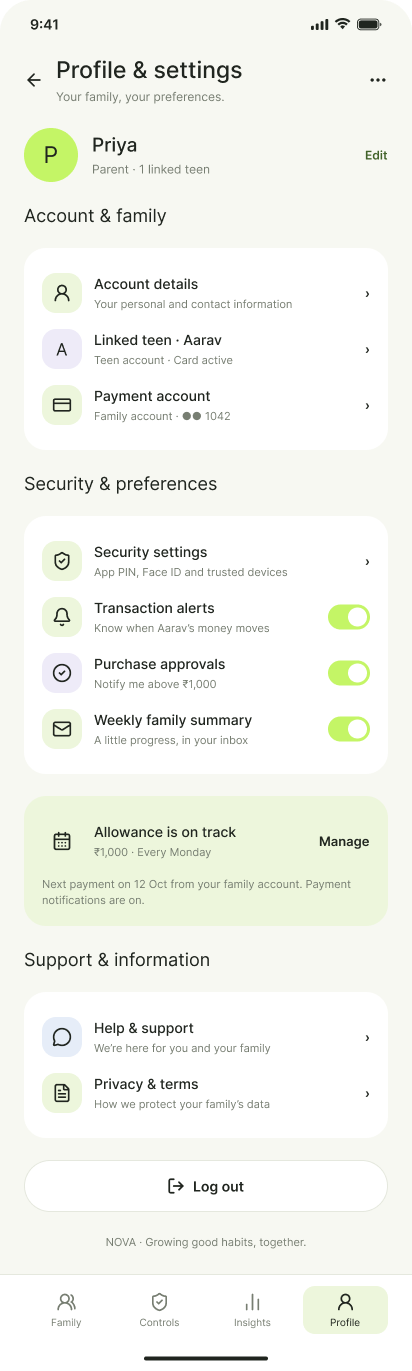 Parent profile and settings