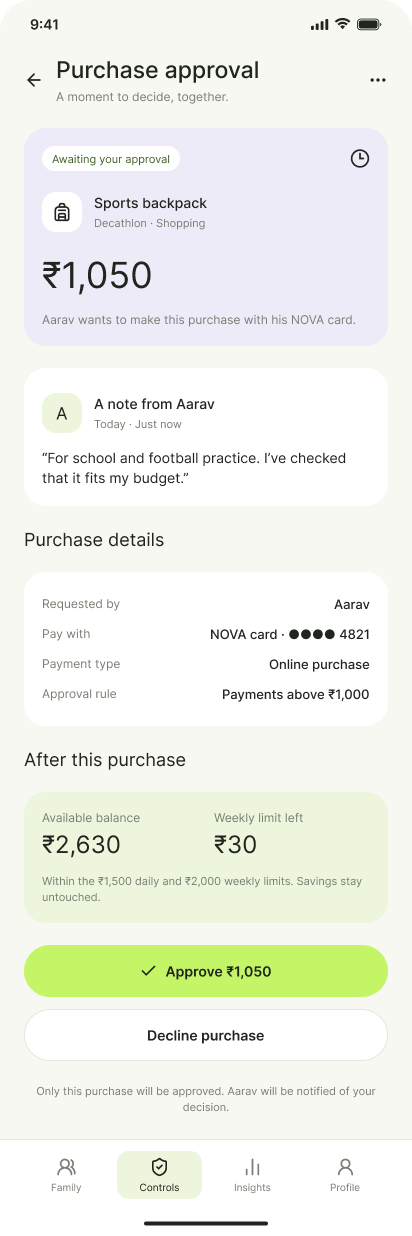 Parent purchase approval