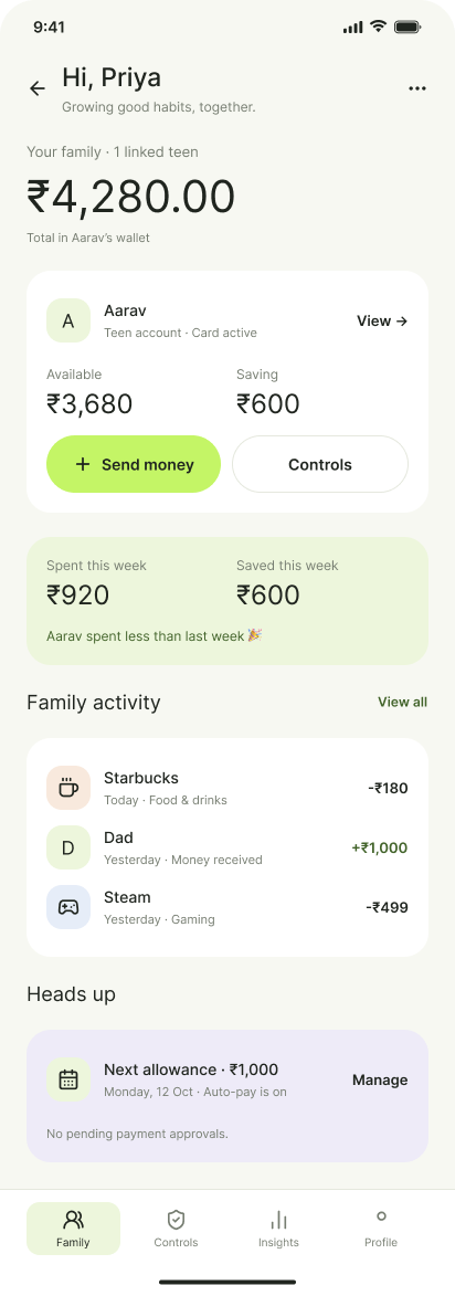 Parent dashboard