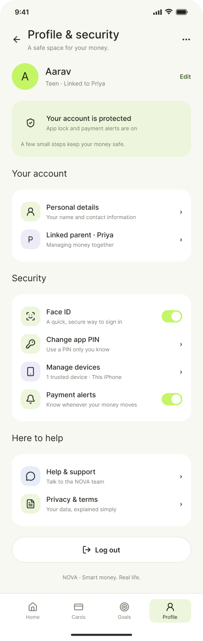 Teen profile and security